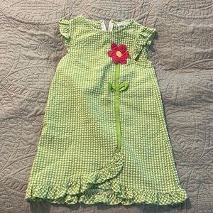 Green Seersucker Flower Dress